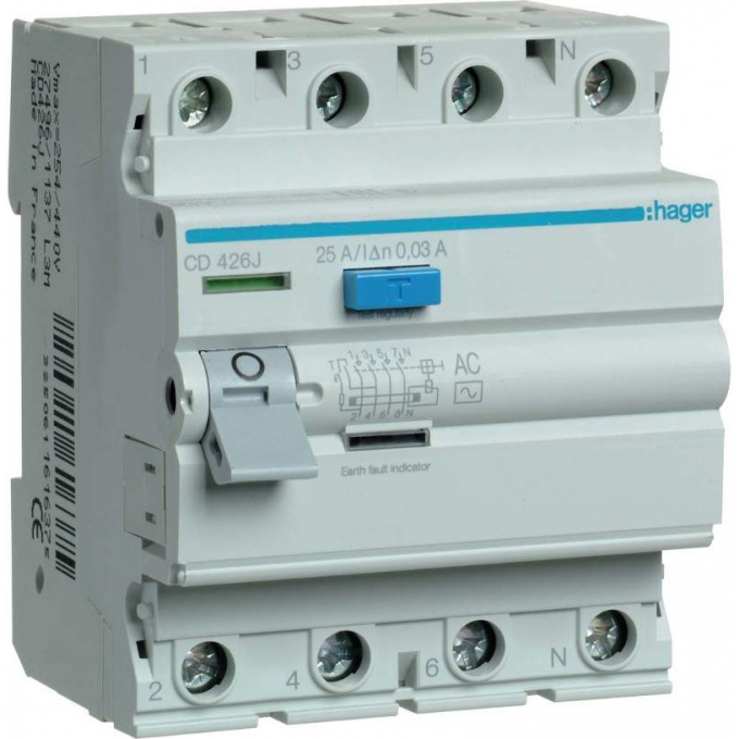 Устройство защитного отключения HAGER 4P 25A 30mA AC CD426J